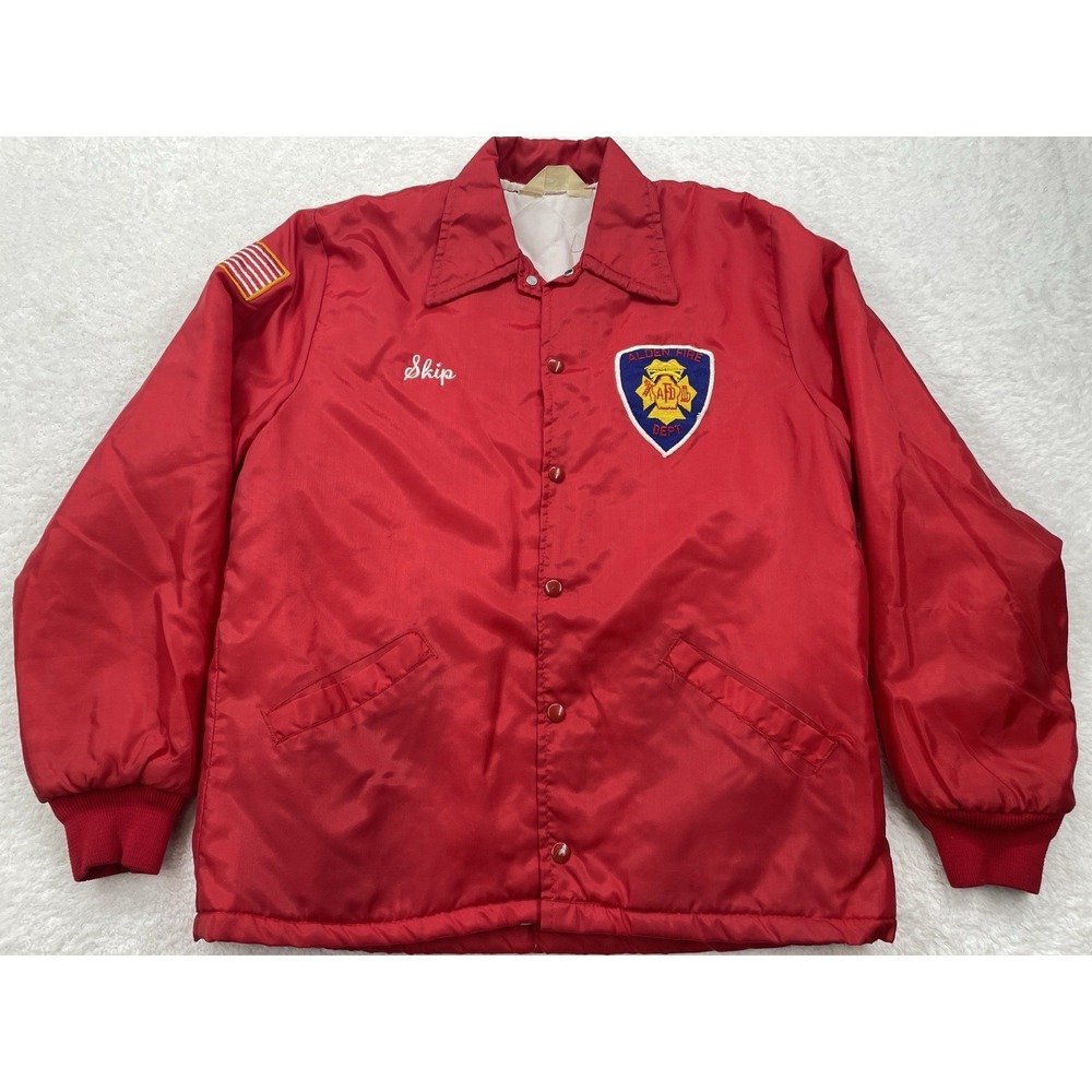 Vintage 90s Neff Red Alden Fire Dept. Varsity Jacket Adult Size Medium Button Up
